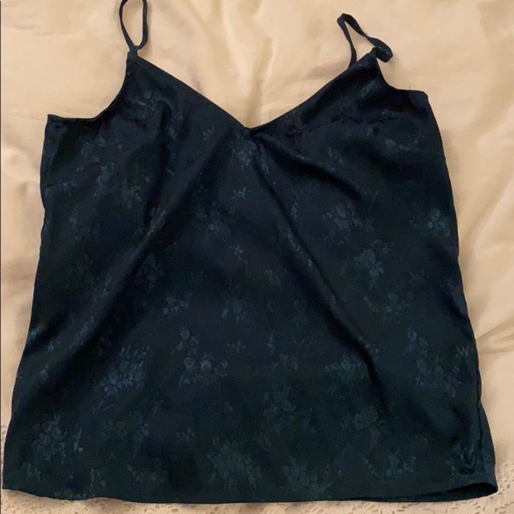 Green silk top with flowers (never worn)